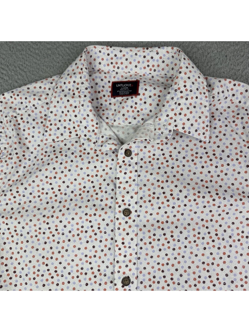 UNTUCKit Red Dot Regular Fit Short Sleeve Button Up Organic Cotton Shirt Men's L